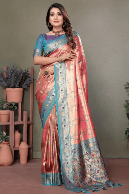 Baby Pink Colour Woven Work Pure Banarasi Tissue Silk Traditional Saree SD1250325