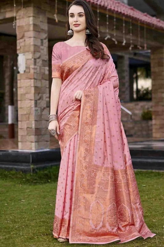 Baby Pink Colour Woven Work Silk Traditional Saree SD1103393
