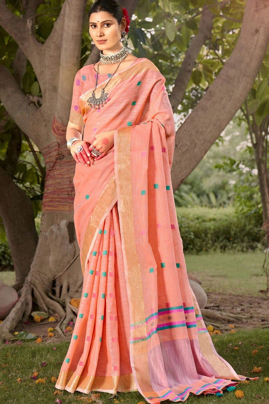 Baby Pink Colour Zari Work Cotton Saree SD1102318