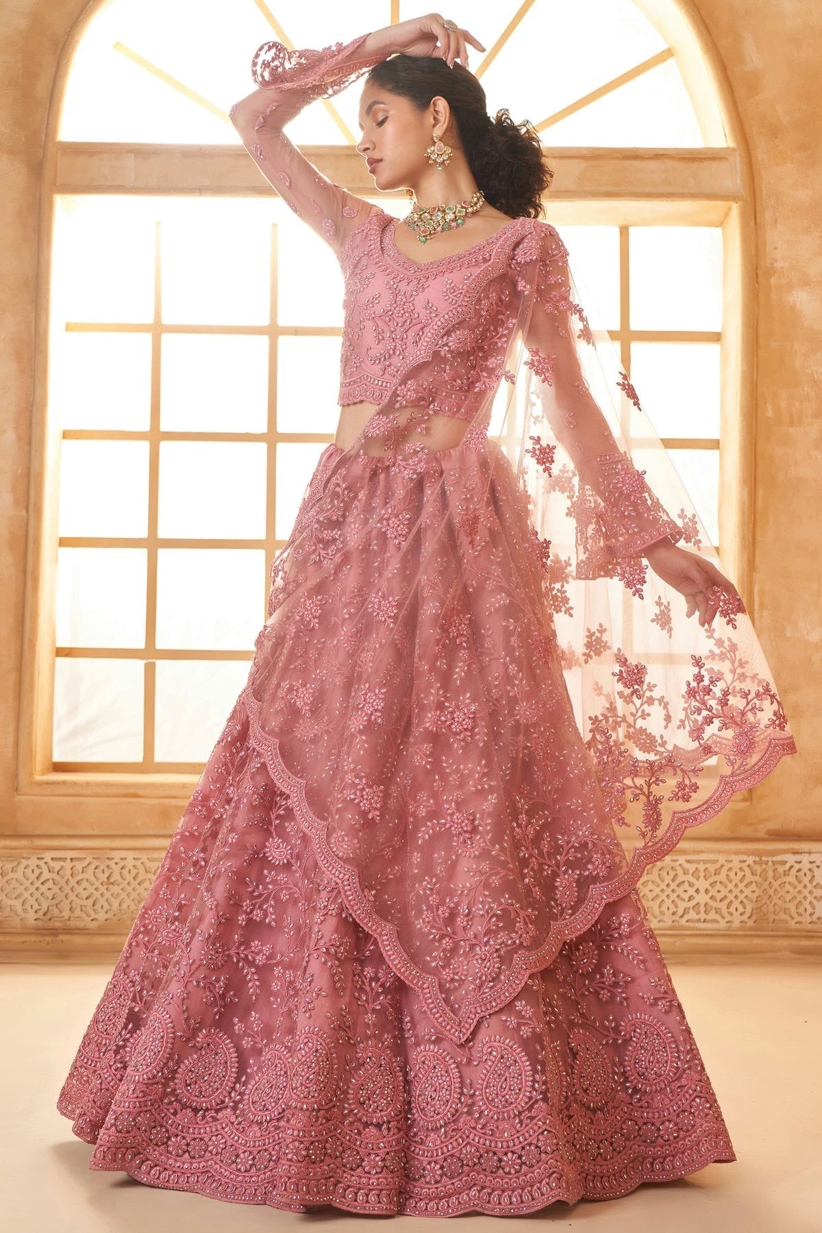 Baby Pink Embroidery Net and SilK Lehenga Choli LC1290147 A