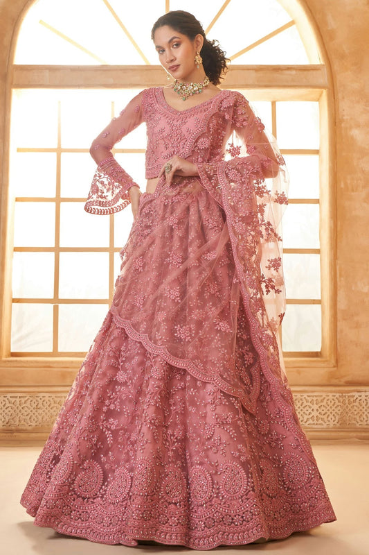 Baby Pink Embroidery Net and SilK Lehenga Choli LC1290147