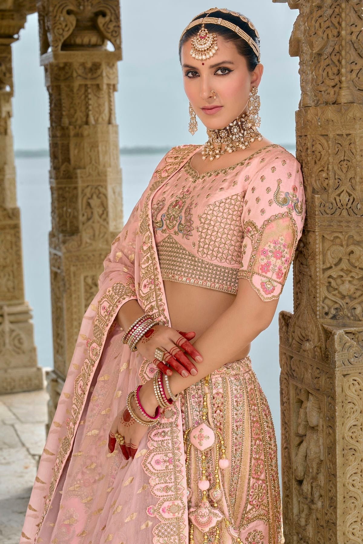 Baby Pink Embroidery Silk Lehenga Choli LC1290125 A
