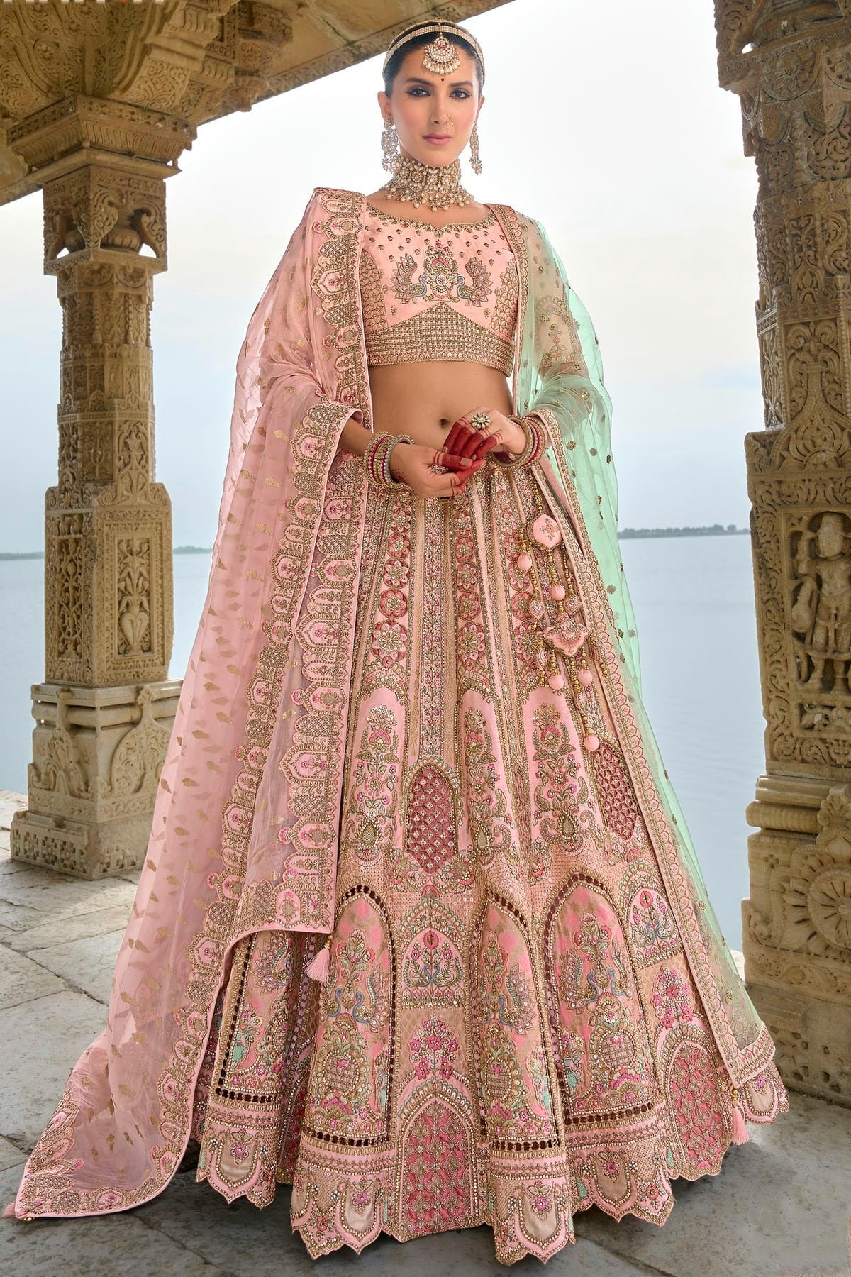 Baby Pink Embroidery Silk Lehenga Choli LC1290125