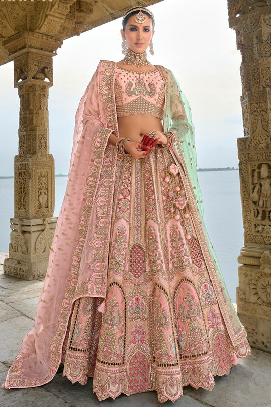 Baby Pink Embroidery Silk Lehenga Choli LC1290125
