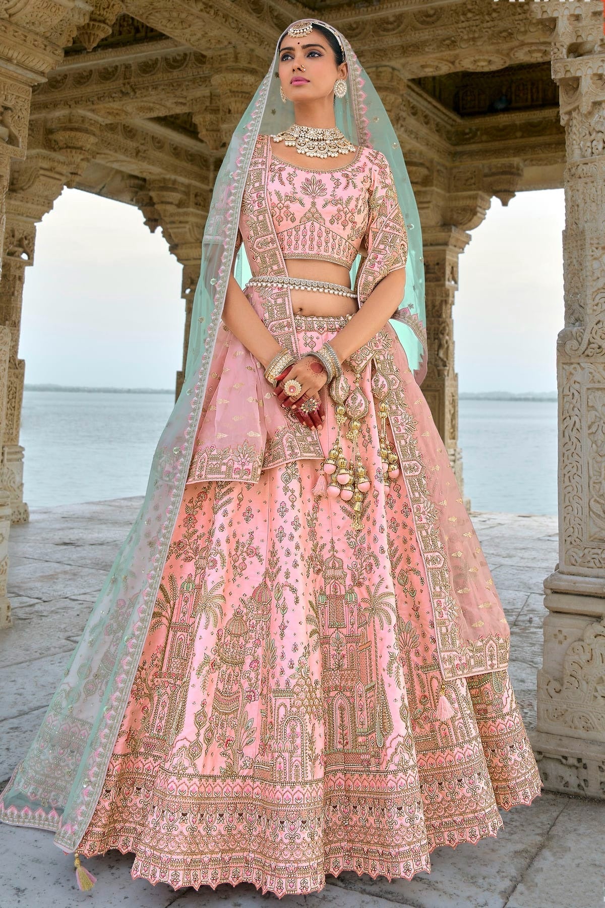Baby Pink Embroidery Silk Lehenga Choli LC1290130