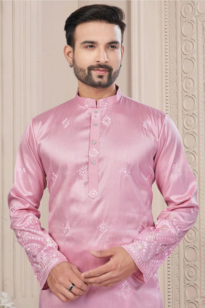 Baby Pink Pure Silk Kurta Pajama KP1040697 A