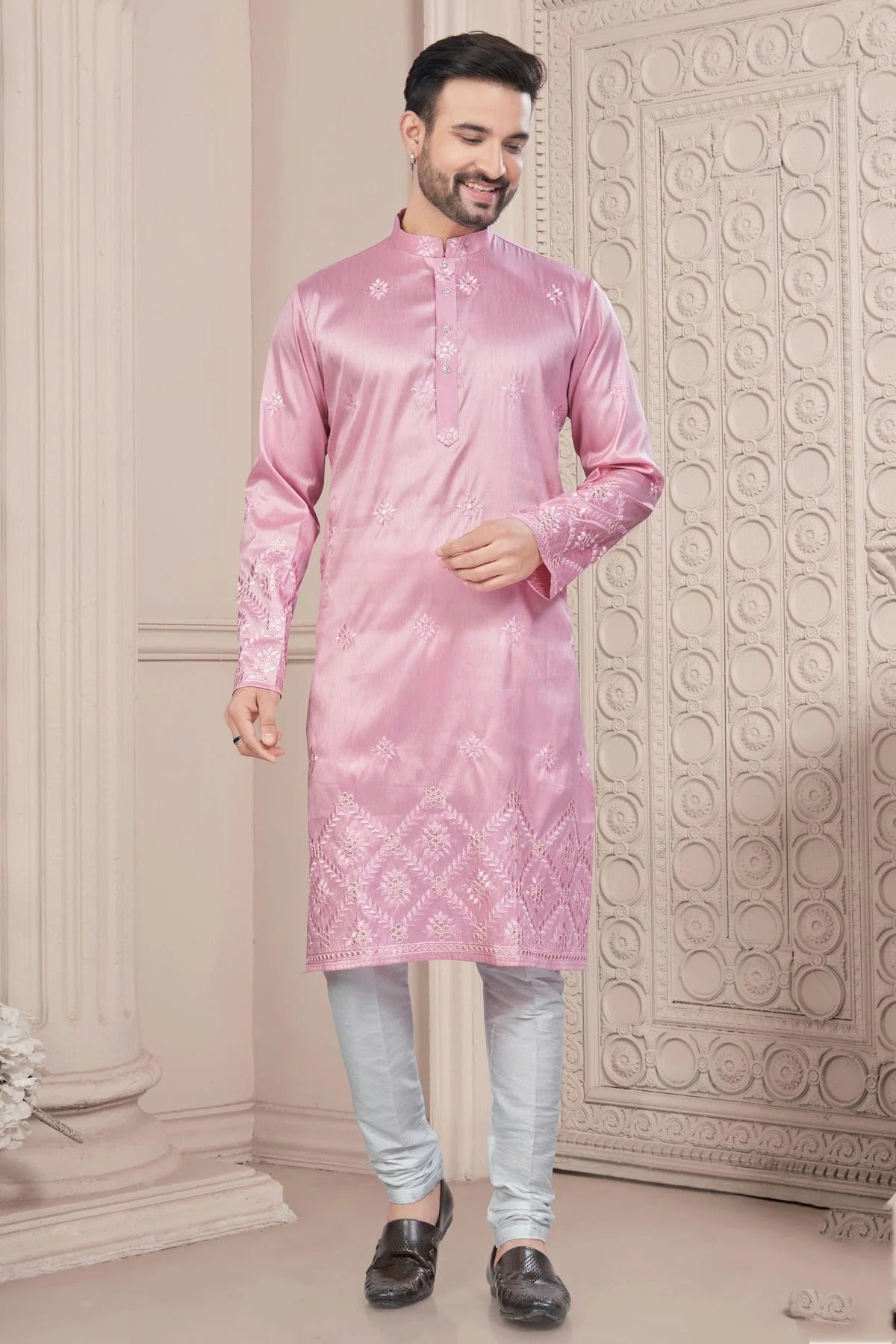 Baby Pink Pure Silk Kurta Pajama KP1040697
