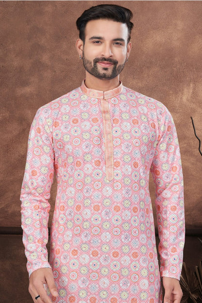 Baby Pink Soft Rayon Kurta Pajama KP1040676 A