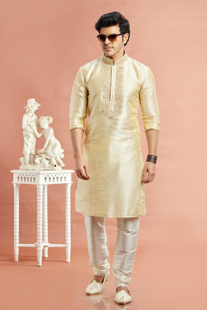 Banarasi Art Silk Embroidery Kurta Pajama In Beige Colour KP1230520 1