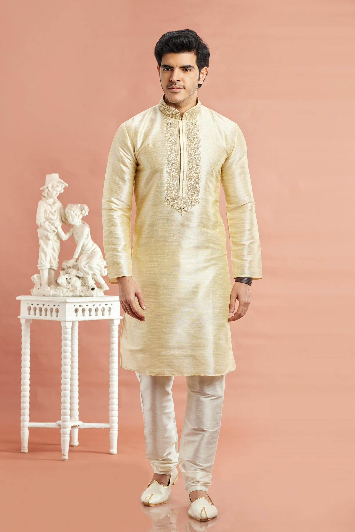 Banarasi Art Silk Embroidery Kurta Pajama In Beige Colour KP1230520