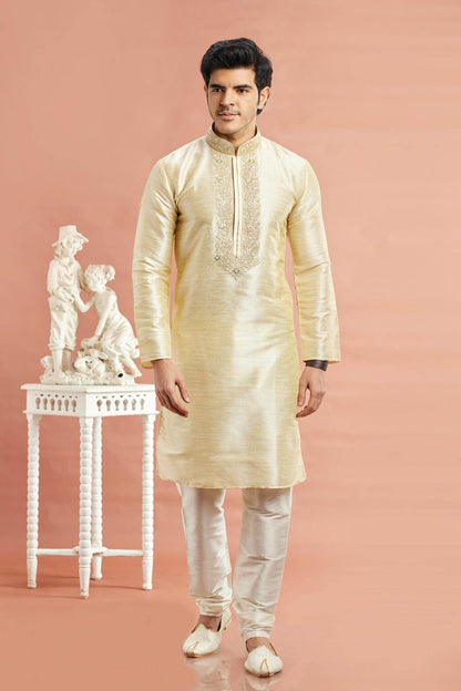 Banarasi Art Silk Embroidery Kurta Pajama In Beige Colour KP1230520