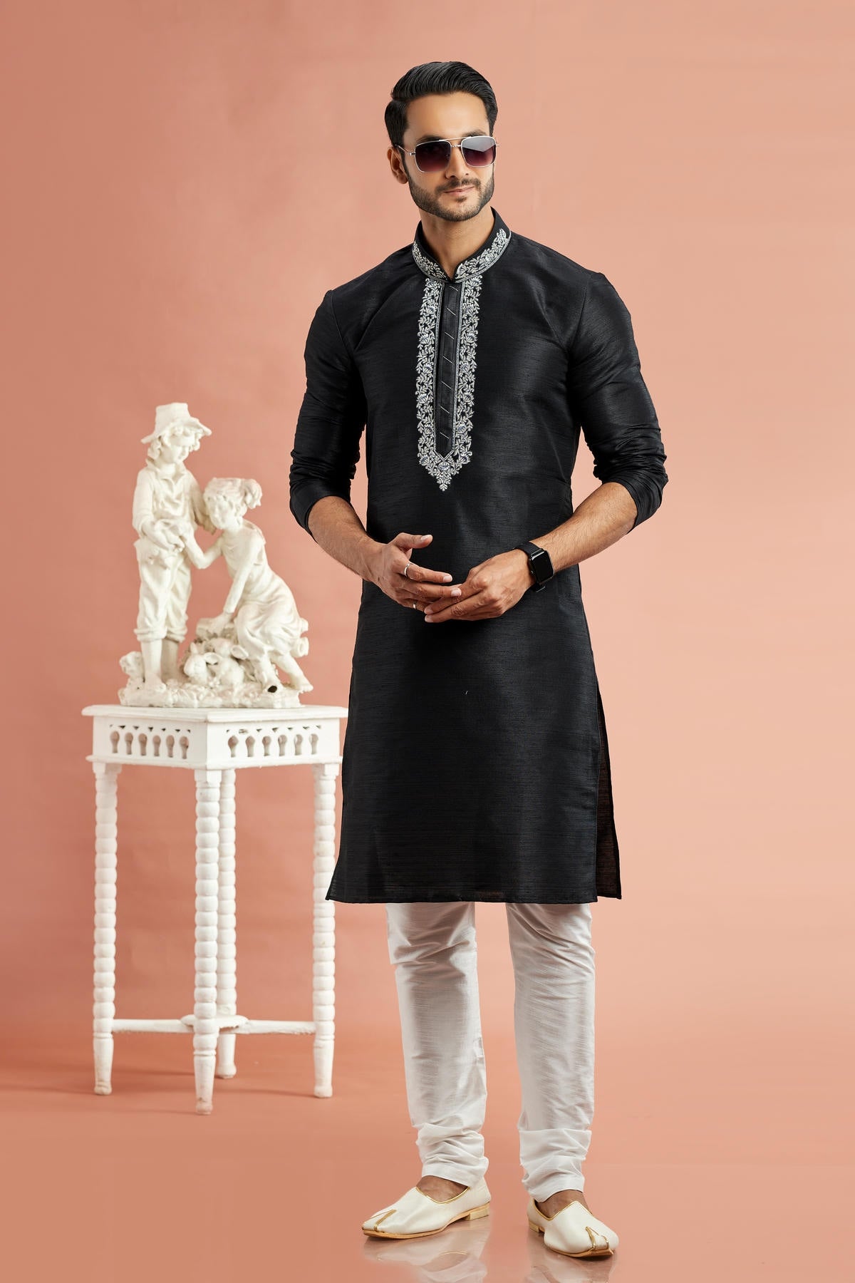 Banarasi Art Silk Embroidery Kurta Pajama In Black Colour KP1230524 1