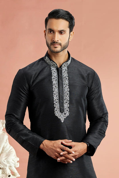 Banarasi Art Silk Embroidery Kurta Pajama In Black Colour KP1230524 2