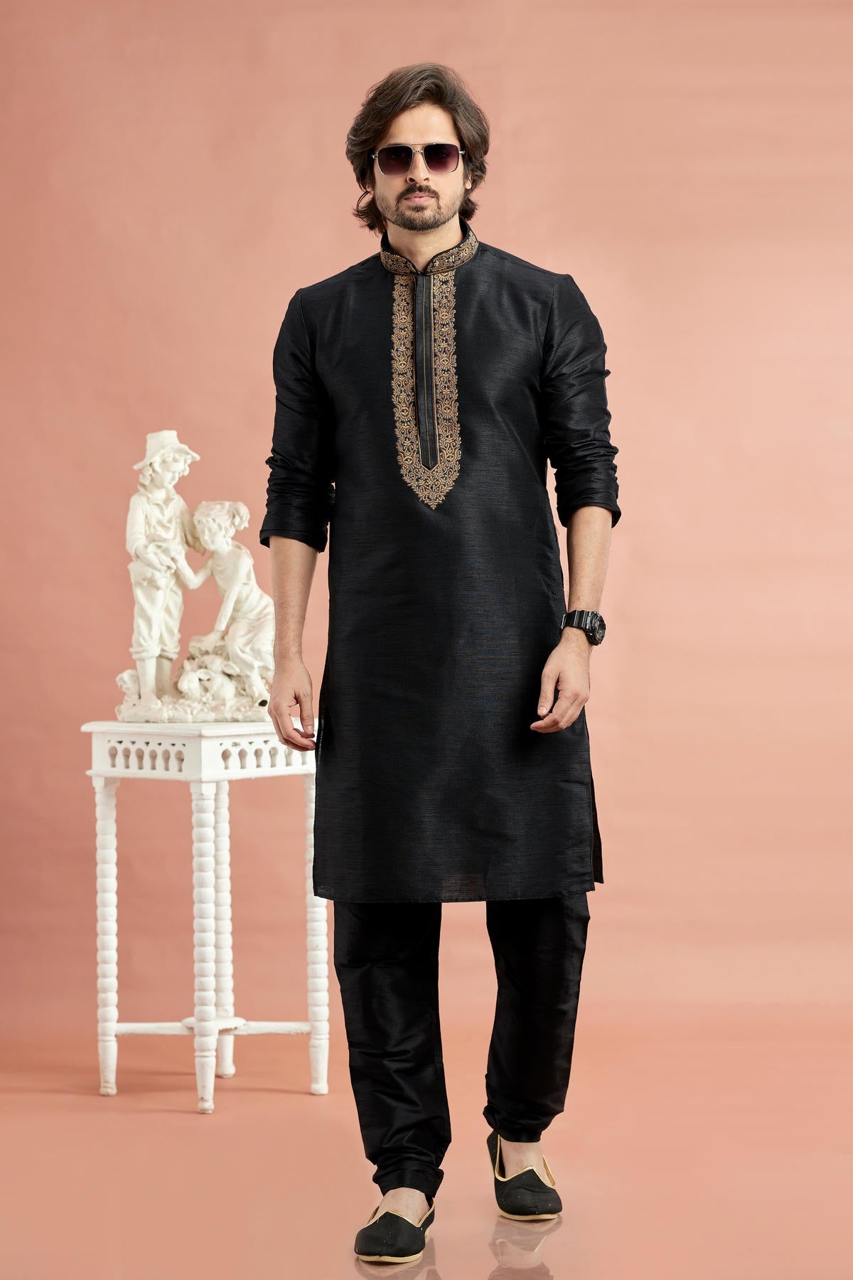Banarasi Art Silk Embroidery Kurta Pajama In Black Colour KP1230529 1