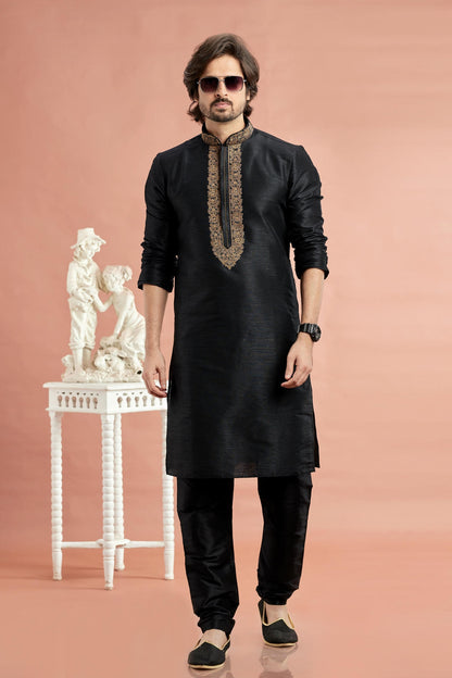 Banarasi Art Silk Embroidery Kurta Pajama In Black Colour KP1230529 1