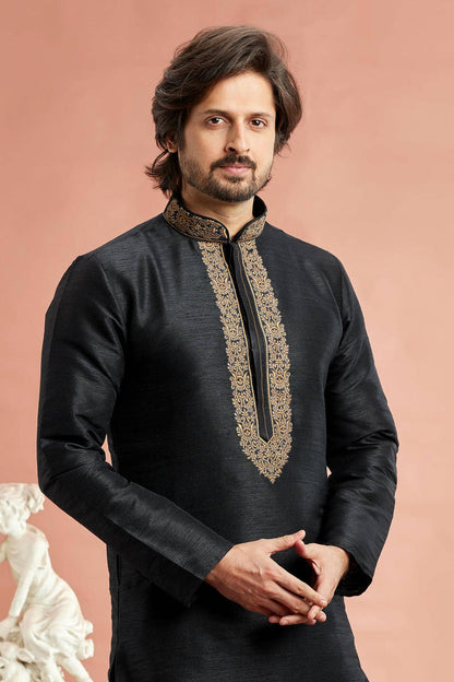 Banarasi Art Silk Embroidery Kurta Pajama In Black Colour KP1230529 2