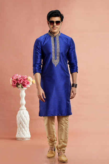 Banarasi Art Silk Embroidery Kurta Pajama In Blue Colour KP1230523 1