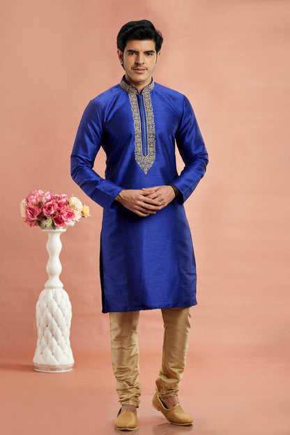 Banarasi Art Silk Embroidery Kurta Pajama In Blue Colour KP1230523