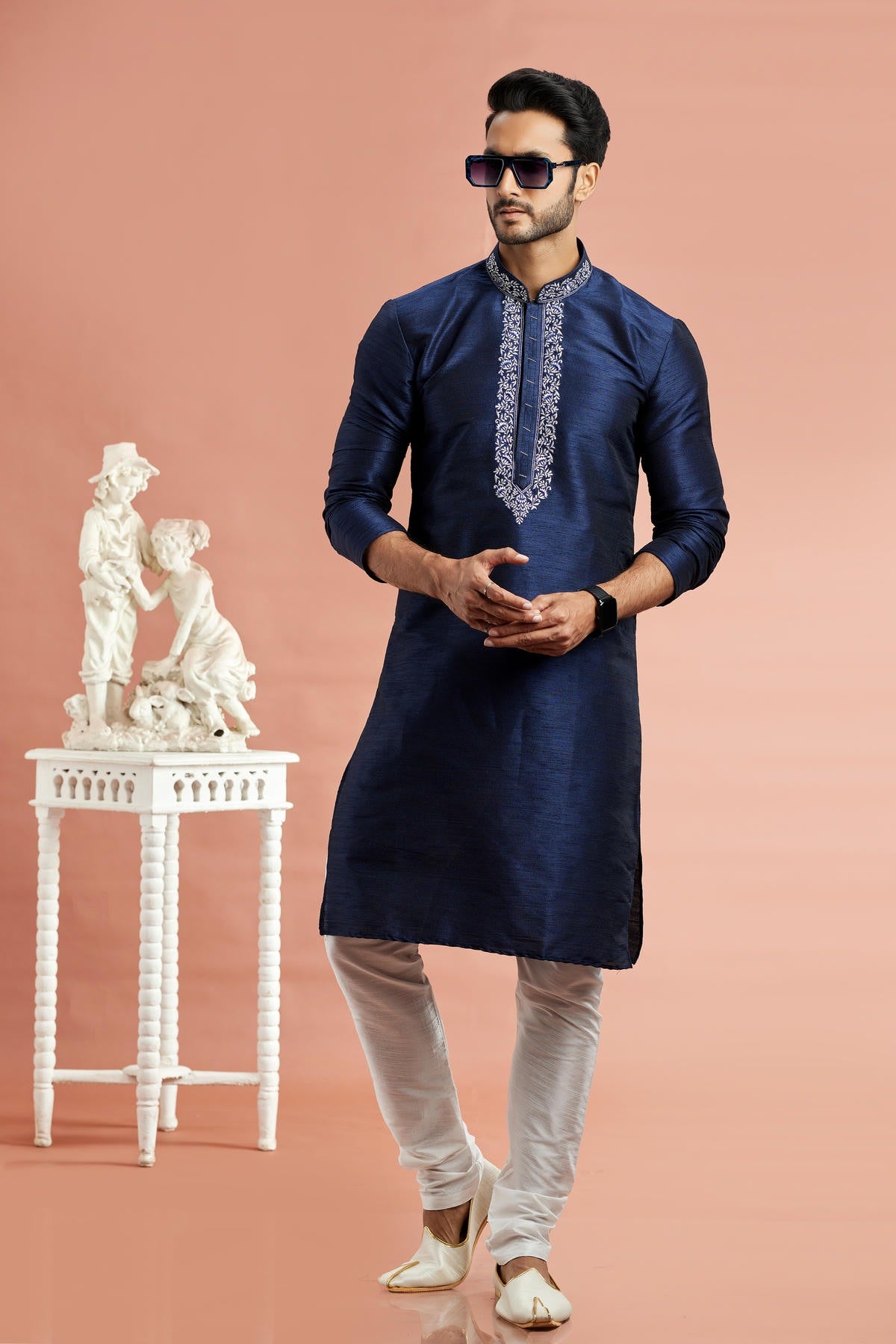 Banarasi Art Silk Embroidery Kurta Pajama In Blue Colour KP1230526 1