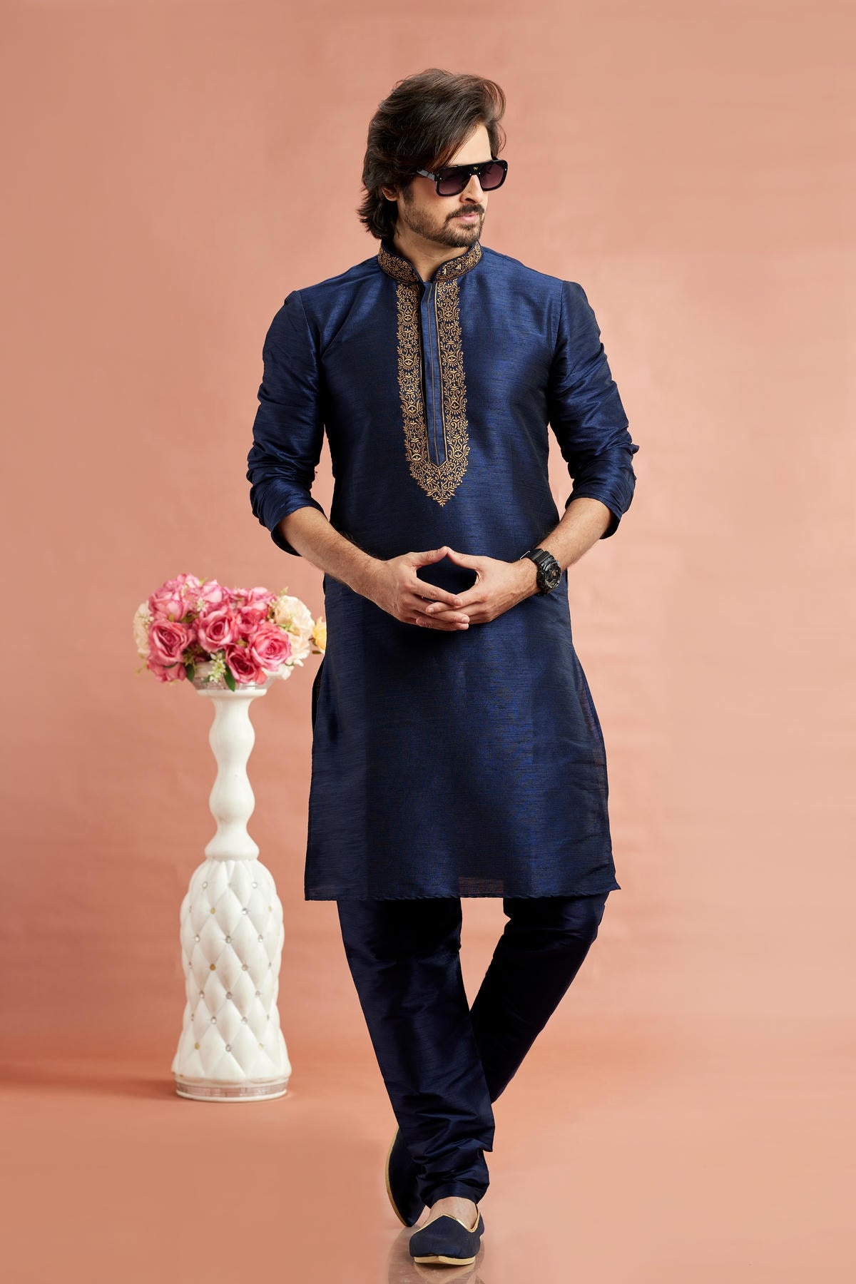 Banarasi Art Silk Embroidery Kurta Pajama In Blue Colour KP1230528 1