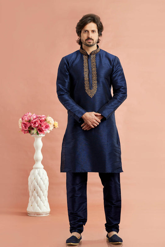 Banarasi Art Silk Embroidery Kurta Pajama In Blue Colour KP1230528