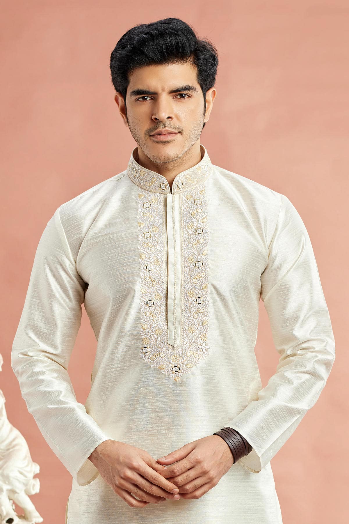 Banarasi Art Silk Embroidery Kurta Pajama In Cream Colour KP1230519 2
