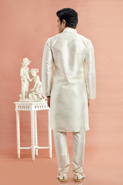 Banarasi Art Silk Embroidery Kurta Pajama In Cream Colour KP1230519 3