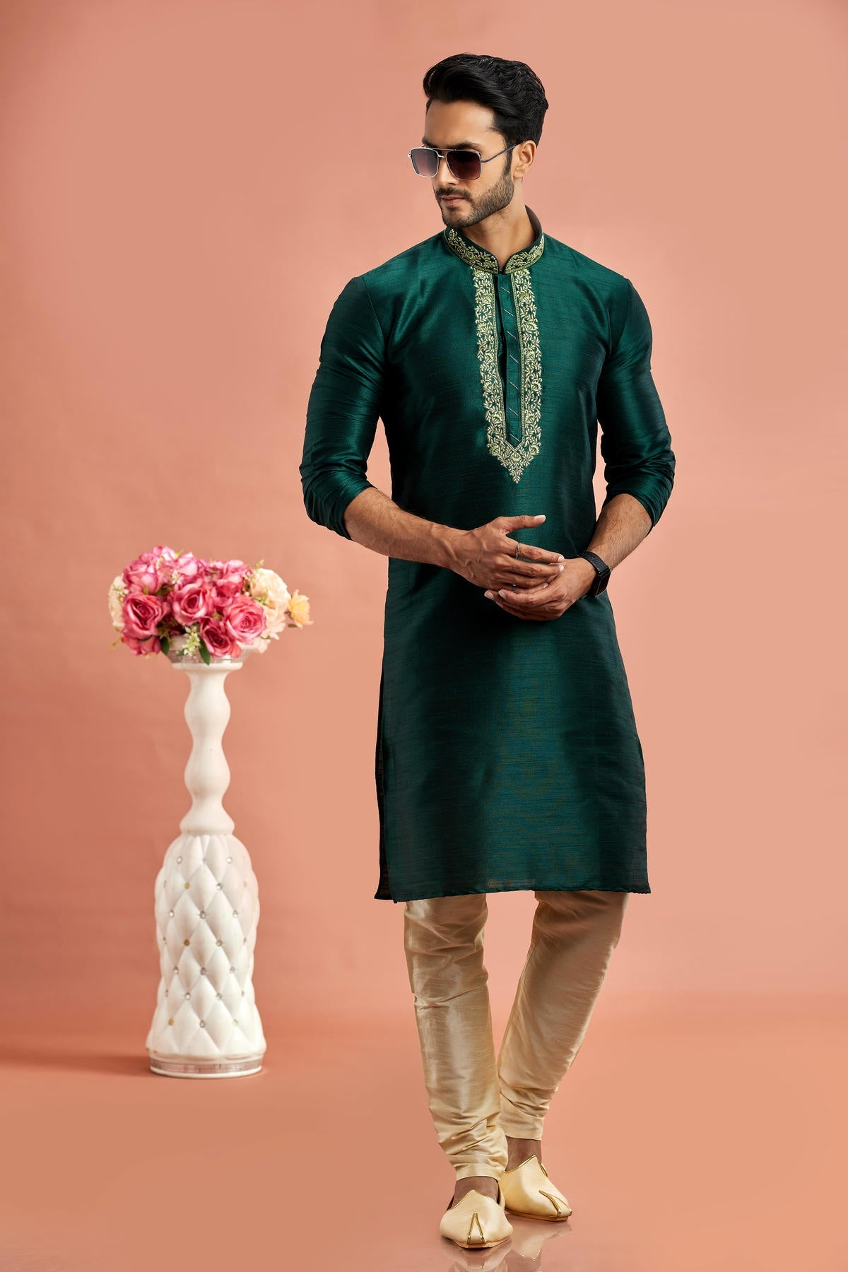 Banarasi Art Silk Embroidery Kurta Pajama In Green Colour KP1230525 1