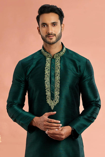 Banarasi Art Silk Embroidery Kurta Pajama In Green Colour KP1230525 2