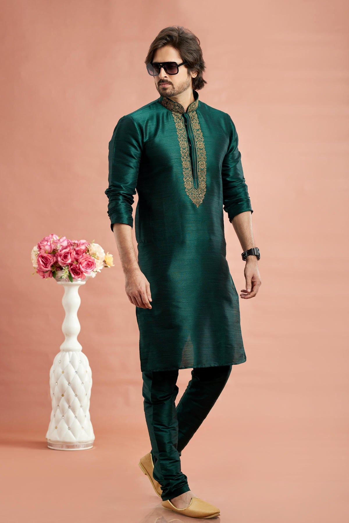 Banarasi Art Silk Embroidery Kurta Pajama In Green Colour KP1230527 1