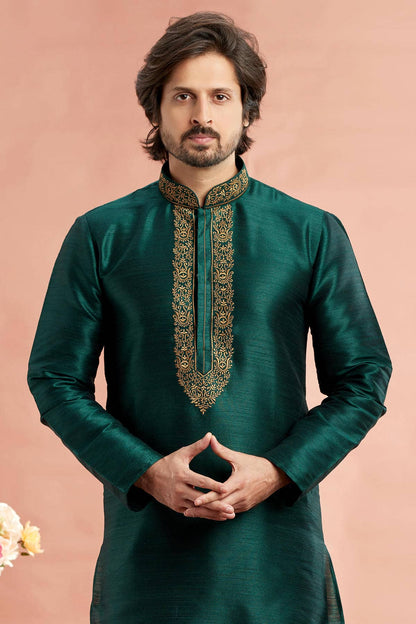 Banarasi Art Silk Embroidery Kurta Pajama In Green Colour KP1230527 2