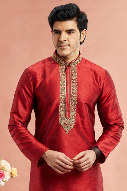 Banarasi Art Silk Embroidery Kurta Pajama In Maroon Colour KP1230522 2