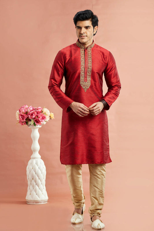Banarasi Art Silk Embroidery Kurta Pajama In Maroon Colour KP1230522
