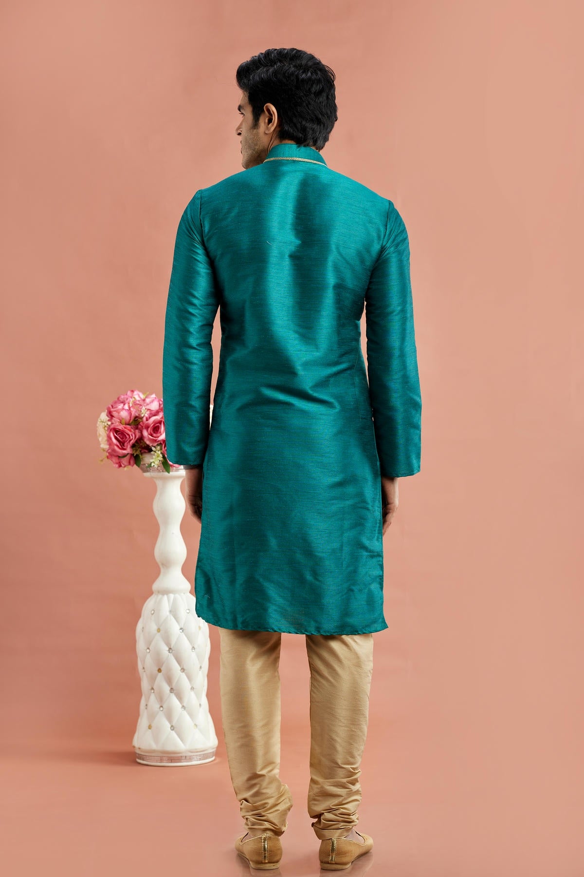 Banarasi Art Silk Embroidery Kurta Pajama In Teal Colour KP1230521 3