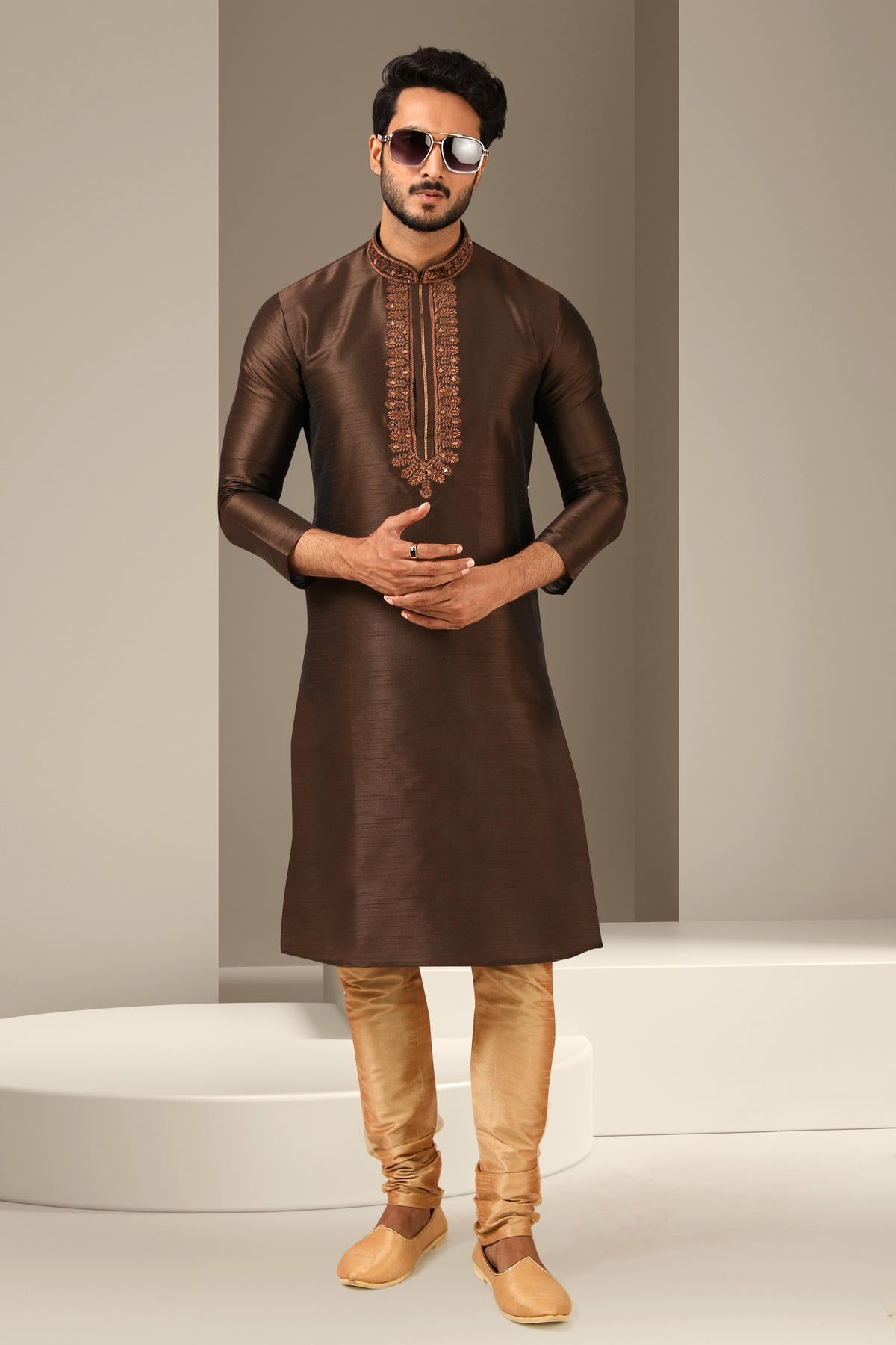 Banarasi Art Silk Kurta Pajama In Beige colour KP1230293 C