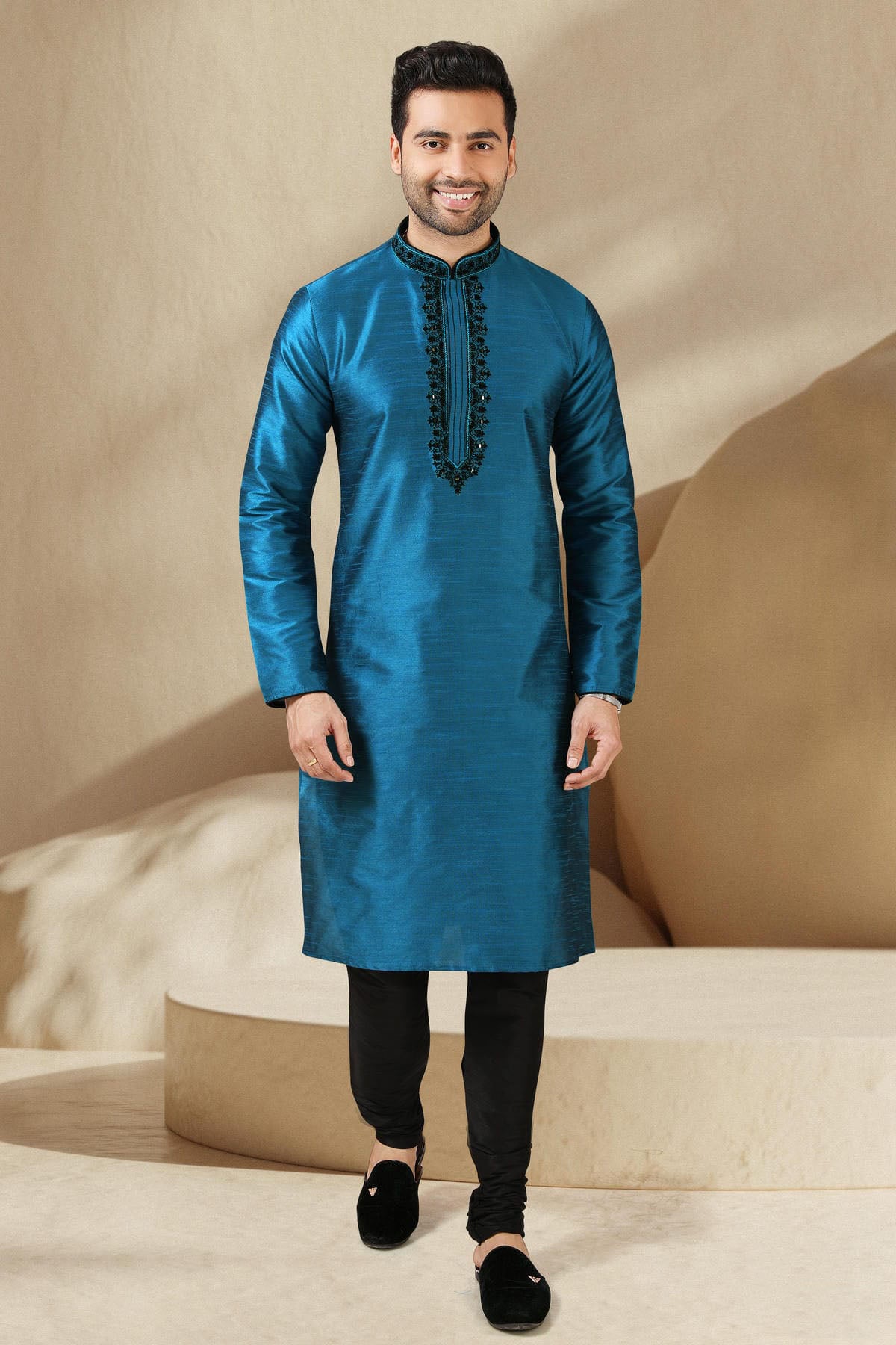Banarasi Art Silk Kurta Pajama In Black colour KP1230303 A