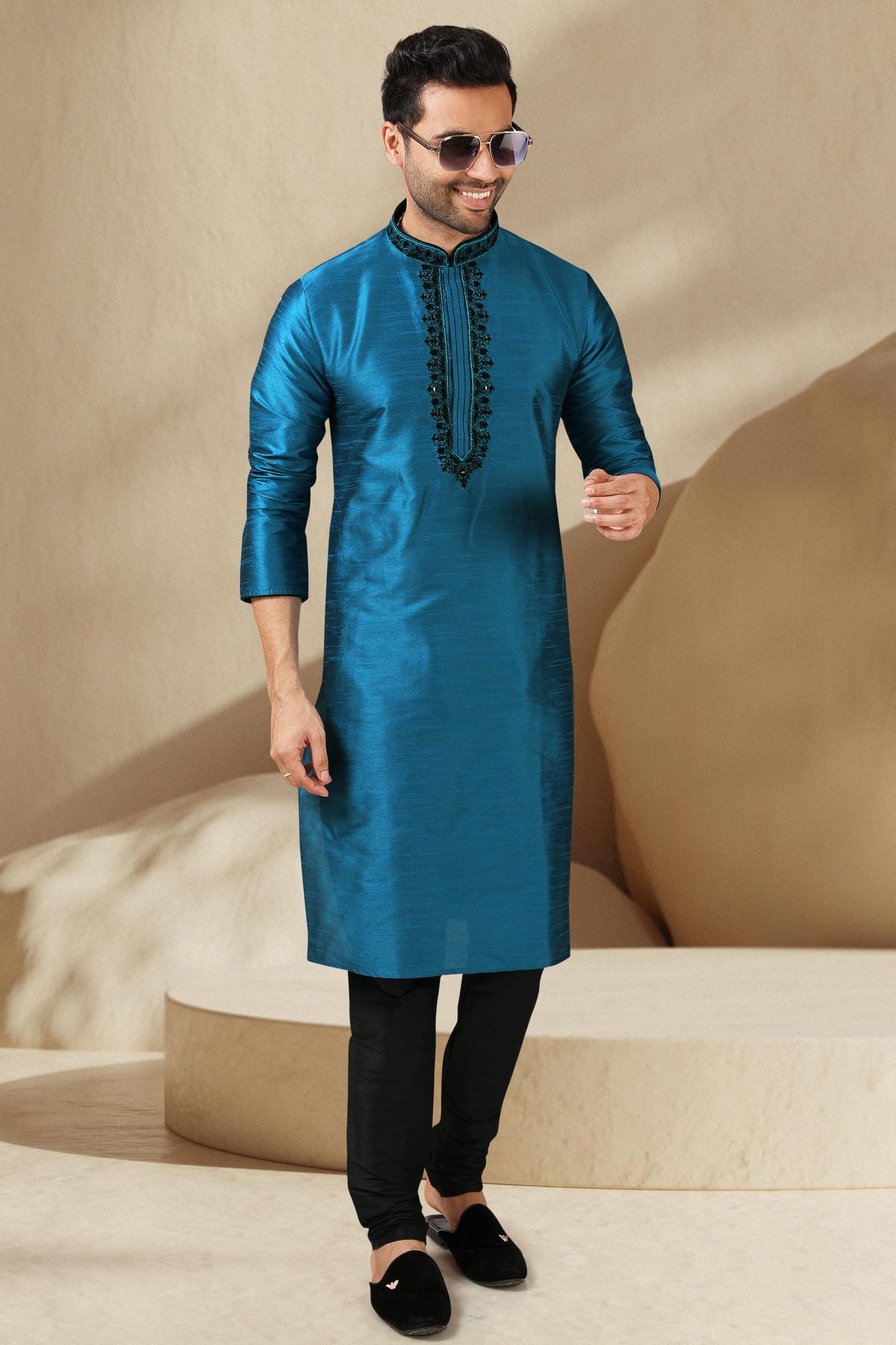 Banarasi Art Silk Kurta Pajama In Black colour KP1230303 C