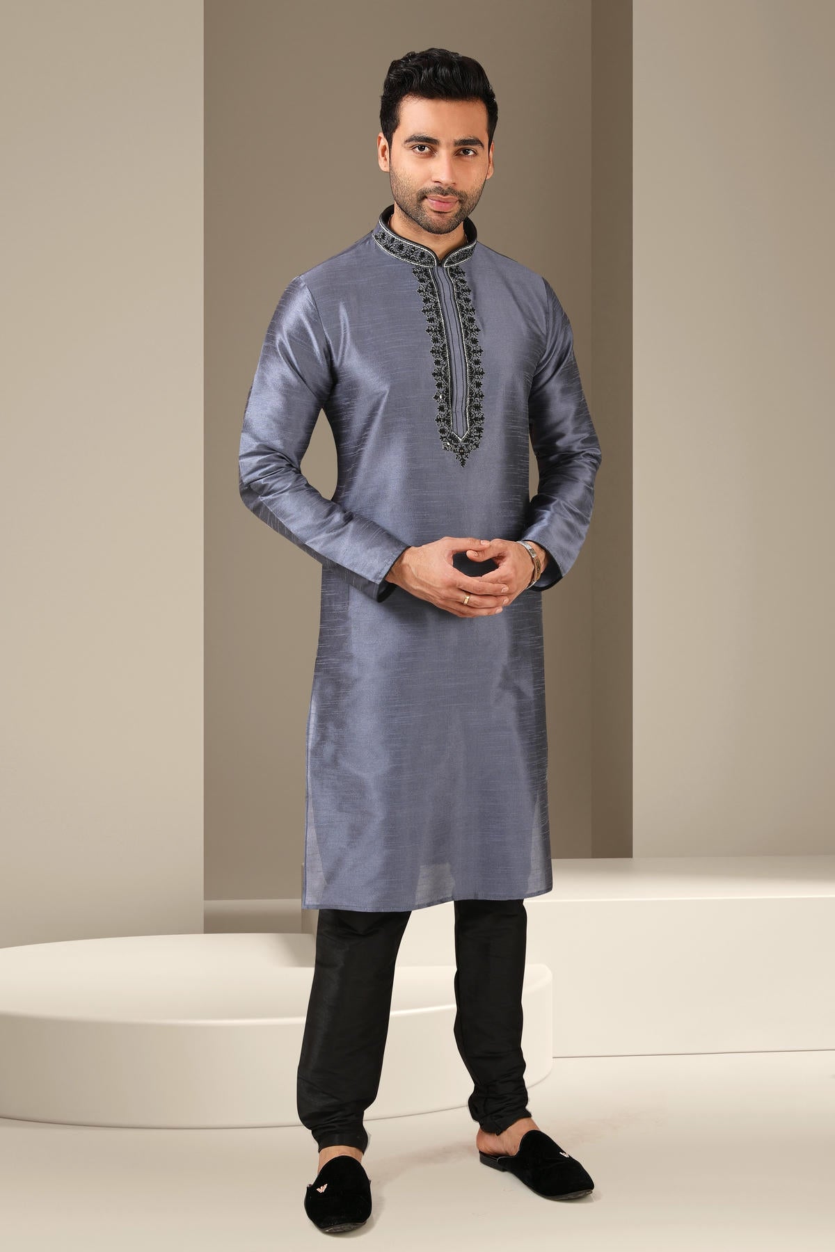 Banarasi Art Silk Kurta Pajama In Black colour KP1230304 A