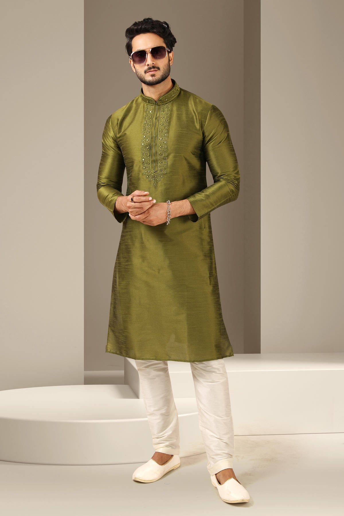 Banarasi Art Silk Kurta Pajama In Cream colour KP1230292 C