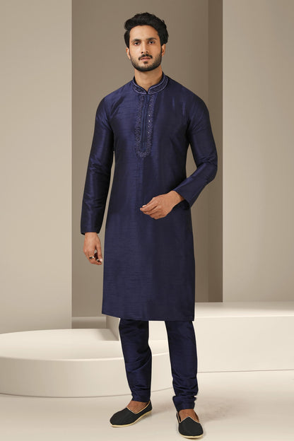 Banarasi Art Silk Kurta Pajama In Navy Blue colour KP1230301 A