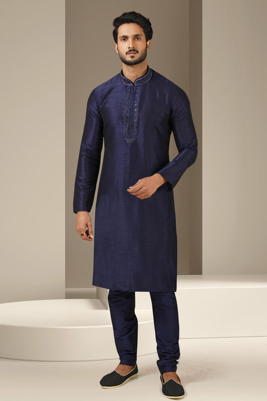 Banarasi Art Silk Kurta Pajama In Navy Blue colour KP1230301 A