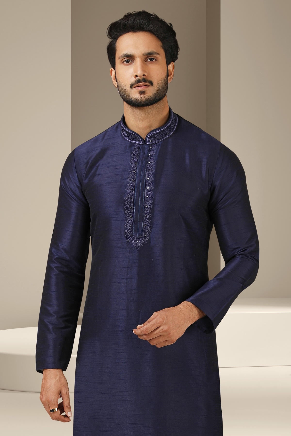 Banarasi Art Silk Kurta Pajama In Navy Blue colour KP1230301 B
