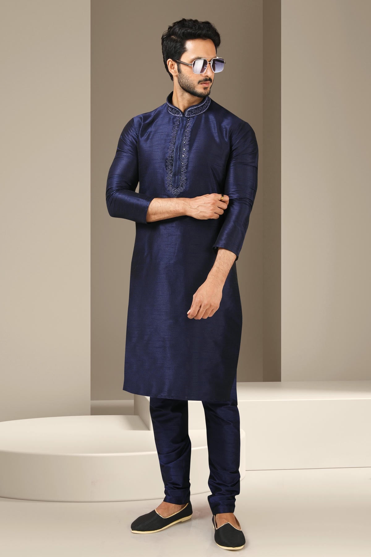 Banarasi Art Silk Kurta Pajama In Navy Blue colour KP1230301 C