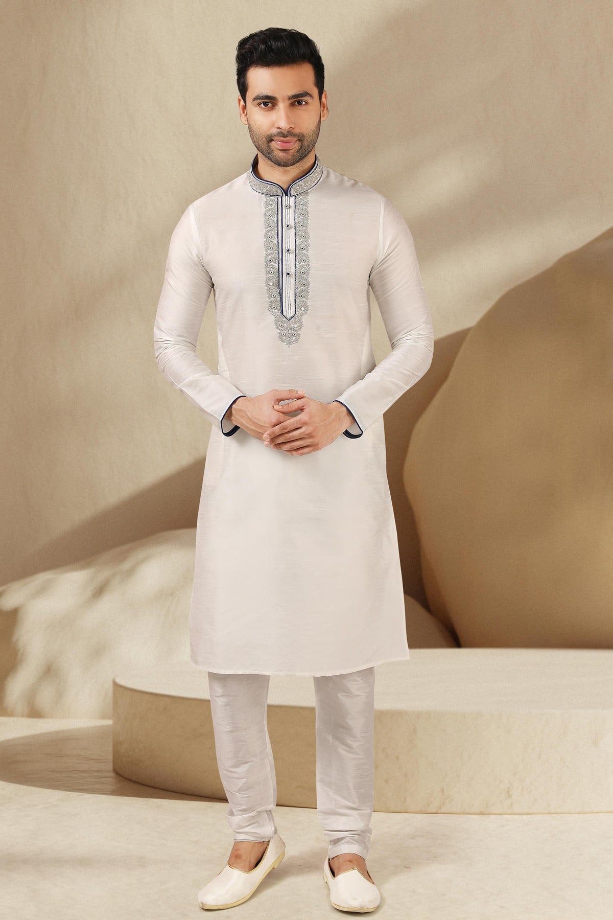 Banarasi Art Silk Kurta Pajama In Off White colour KP1230295 A