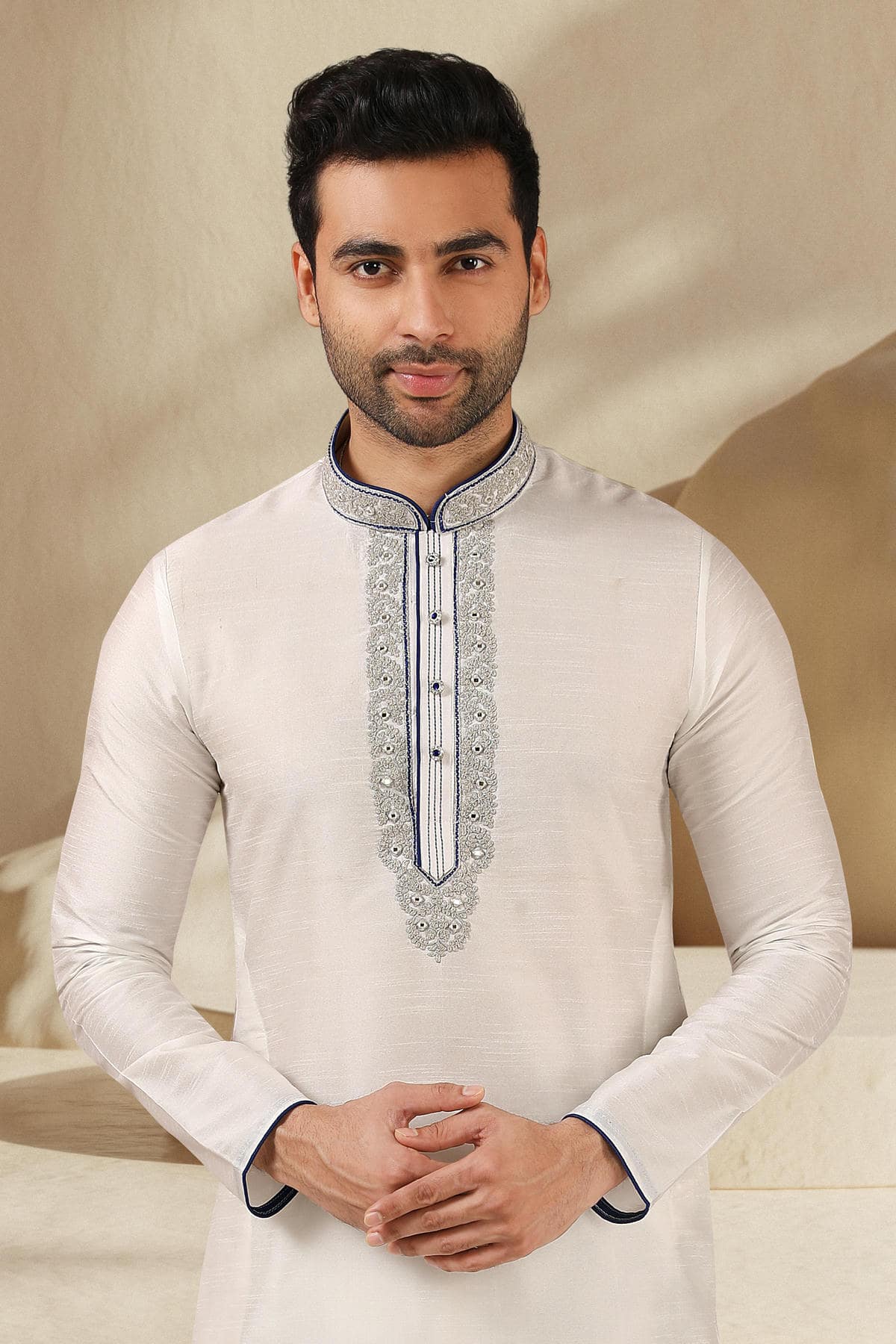 Banarasi Art Silk Kurta Pajama In Off White colour KP1230295 B