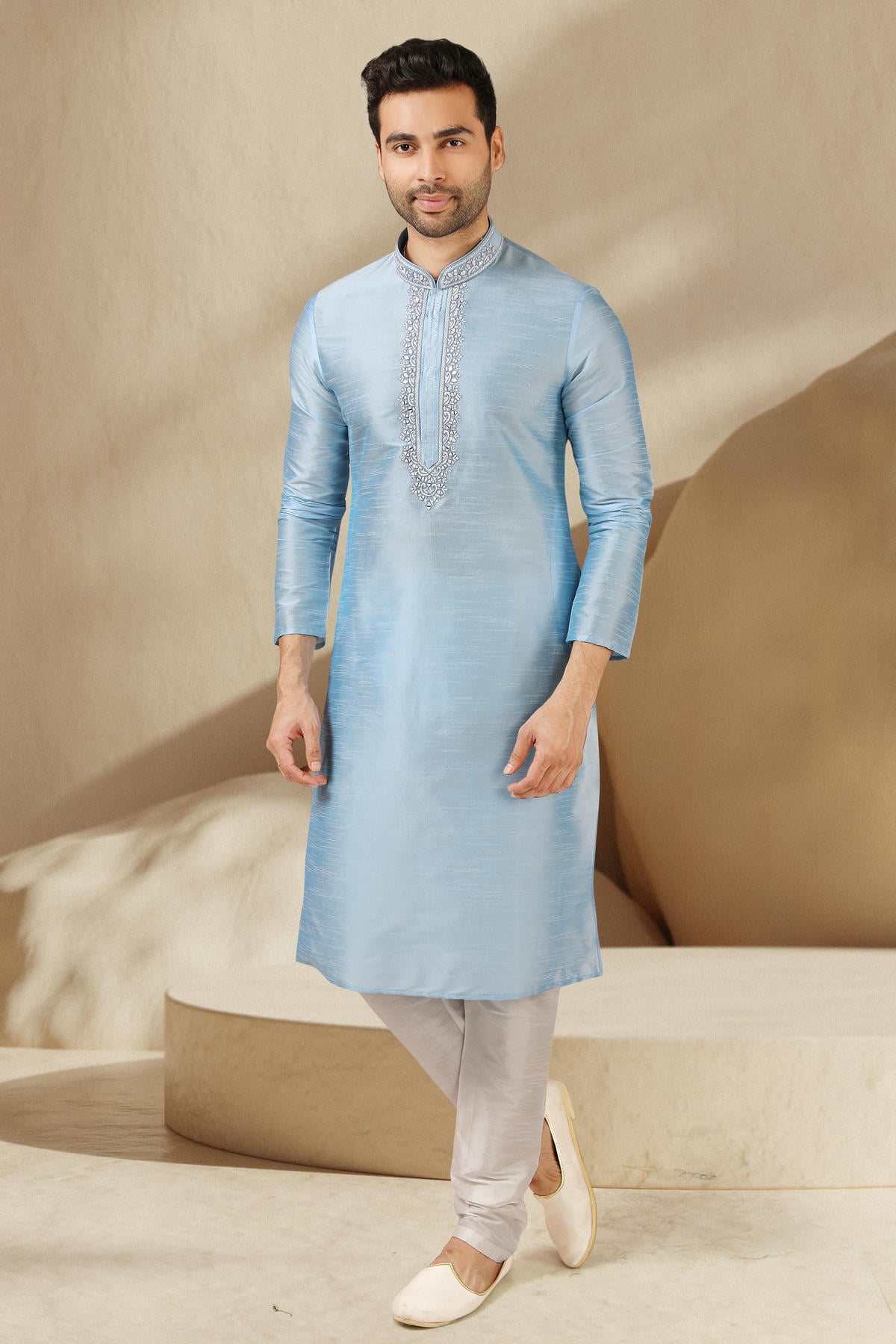 Banarasi Art Silk Kurta Pajama In Off White colour KP1230299 C