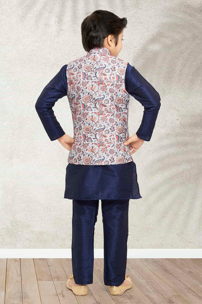 Banarasi Silk Digital Printed Blue Colour 3 Pcs Jacket Set