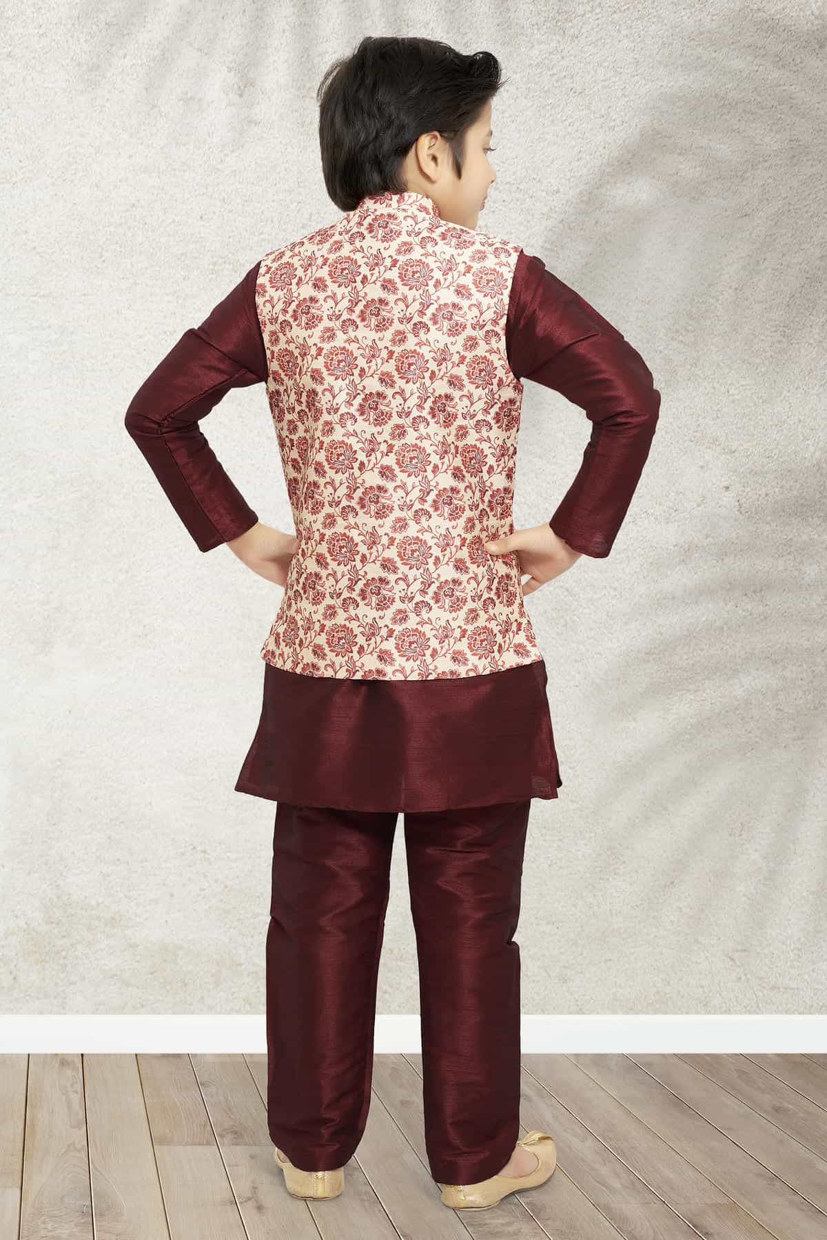 Banarasi Silk Digital Printed Cream Colour 3 Pcs Jacket Set
