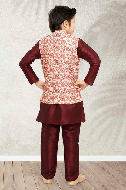 Banarasi Silk Digital Printed Cream Colour 3 Pcs Jacket Set
