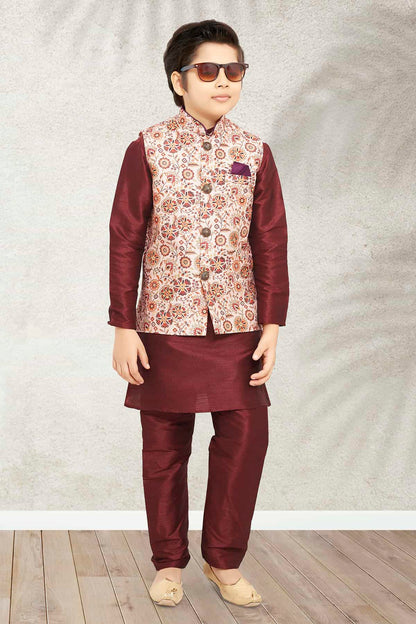 Banarasi Silk Digital Printed Cream Colour 3 Pcs Jacket Set